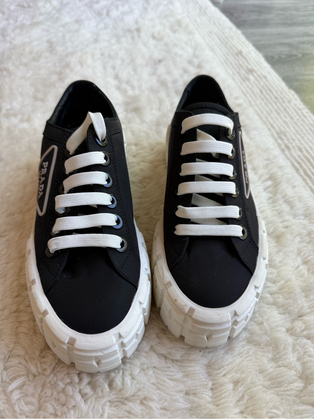 Black Platform Chunky Sneakers Size 37 | Worn Once | White Lug Sole - Picture 2 of 7